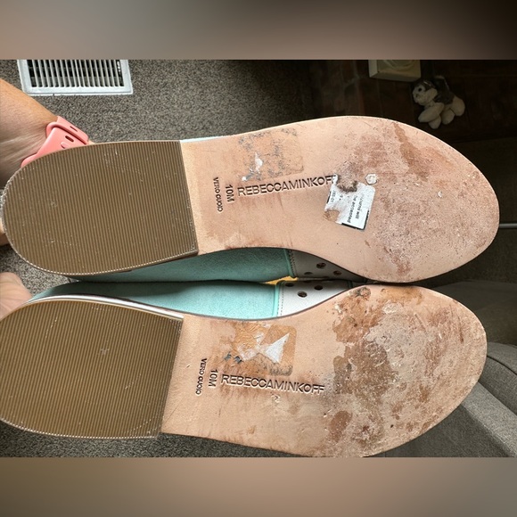 Rebecca Minkoff Open Toe White and Mint Leather Flats spring Shoe - Picture 4 of 8